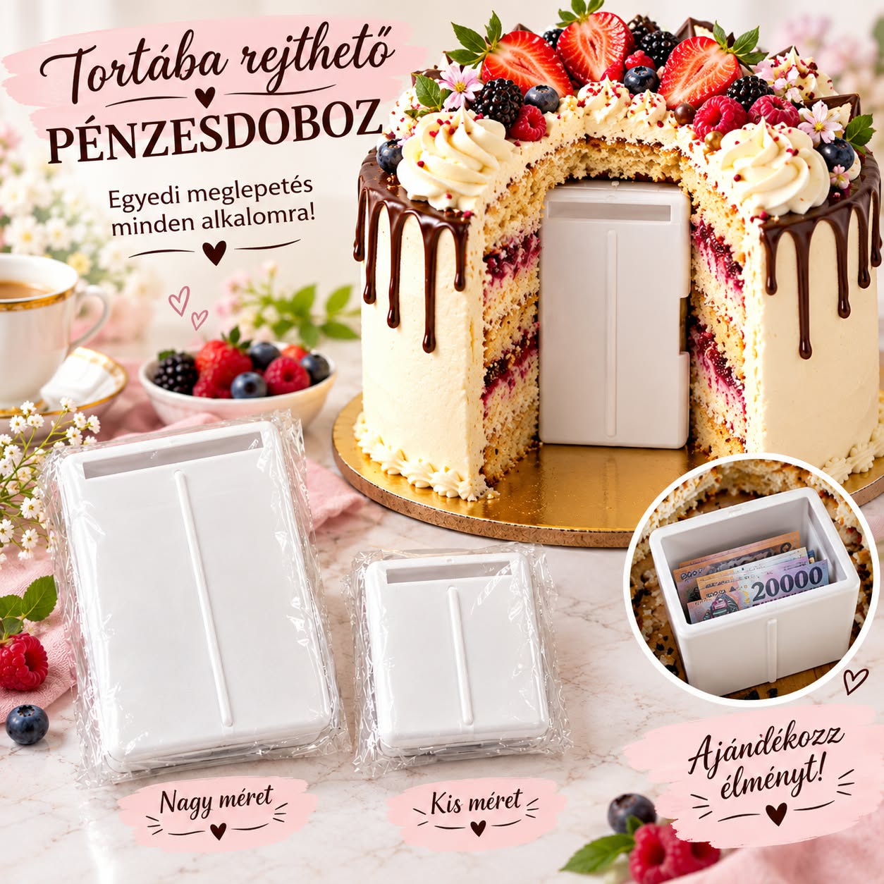 Műanyag pénzesdoboz tortához 2 méretben