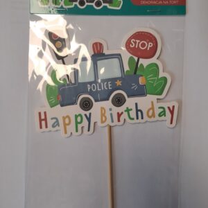 Happy Birthday Police, Rendőrautó torta dekoráció 13 cm