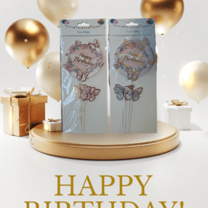 Pillangós tortadísz lila,és rózsaszín"Happy Birthday"