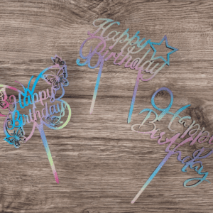 Szivárvány színű csillogós Happy Birthday beszúrók