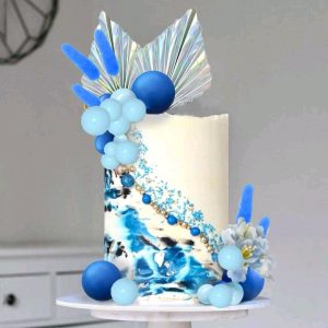 Tortadísz szett Kék ezüst legyezővel