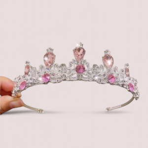 Ezüst tiara rózsaszín kövekkel